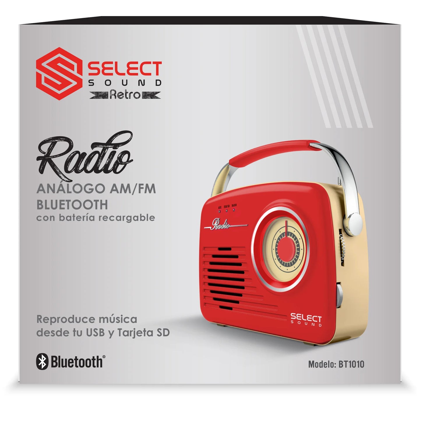 Bocina Bluetooth Select Sound Radio Vintage BT-1010 ROJO