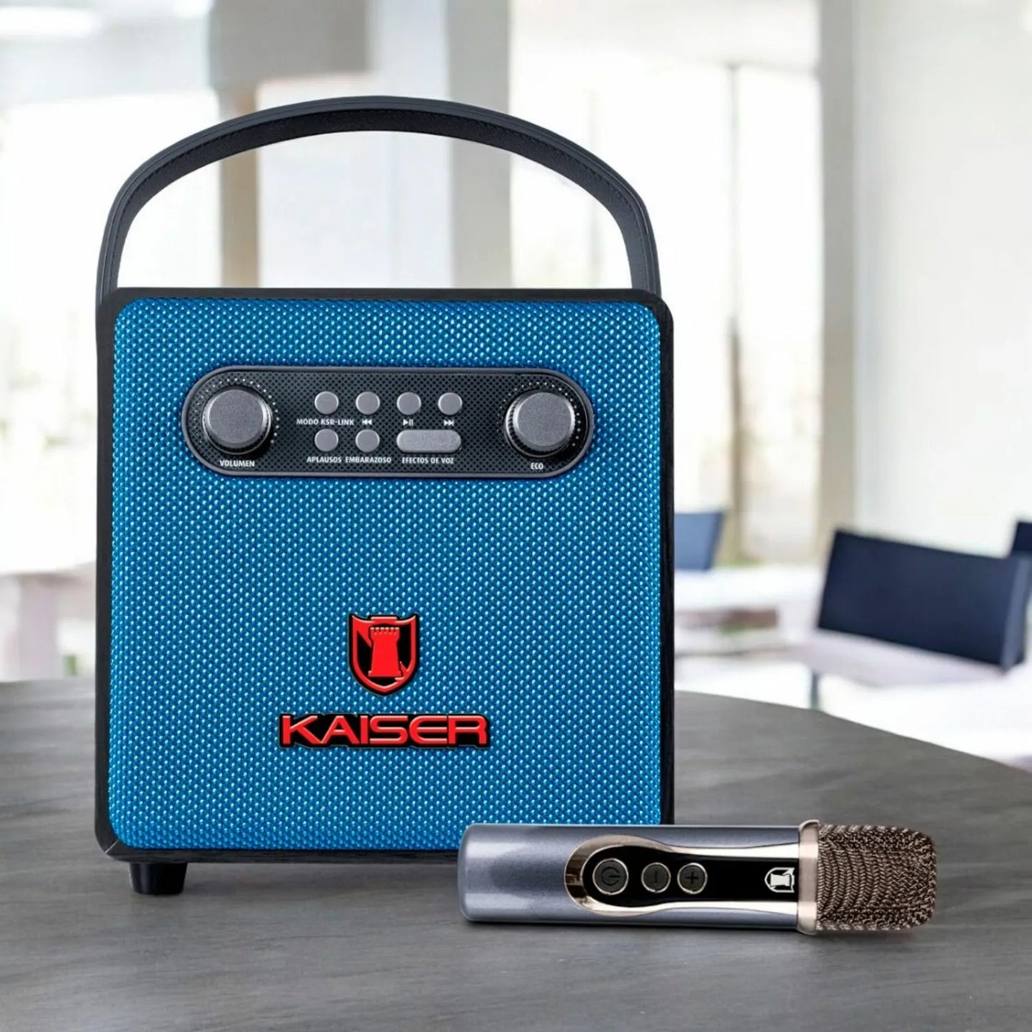 Mini Karaoke Kaiser 4 Pulgadas con Micrófono Azul KAS-1517